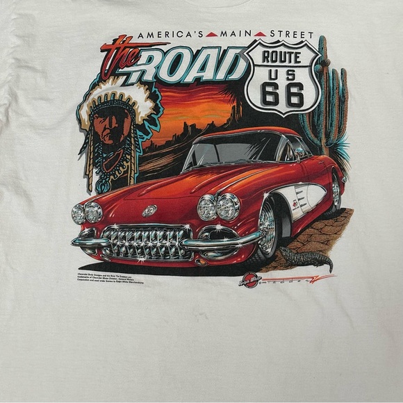 Vintage Route 66 Corvette Single Stitch Mens Sz XL  White Graphic Tshirt 90’s - Picture 1 of 15